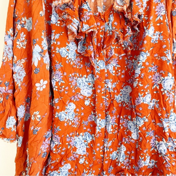 Free People Lorretta pop Print Tunic blouse long sleeve floral ruffle oversized - Picture 13 of 15